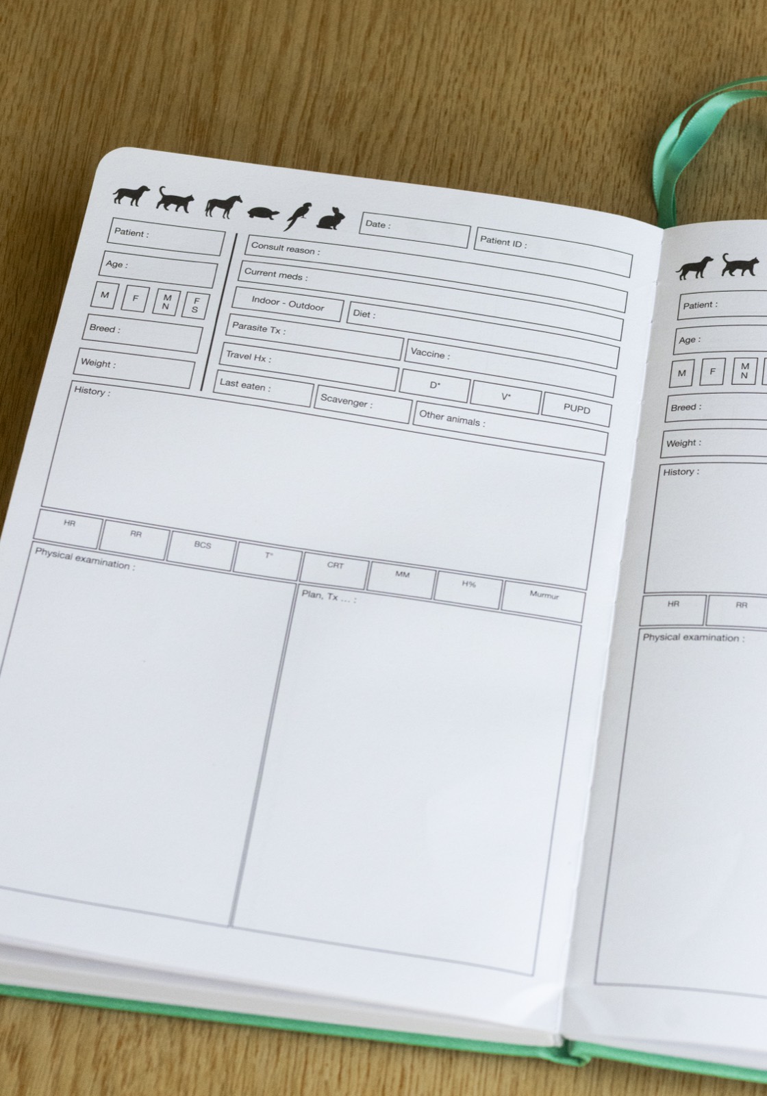 Pages 156–168: two single-page patient records side by side, each a condensed version of the double-page layout.
